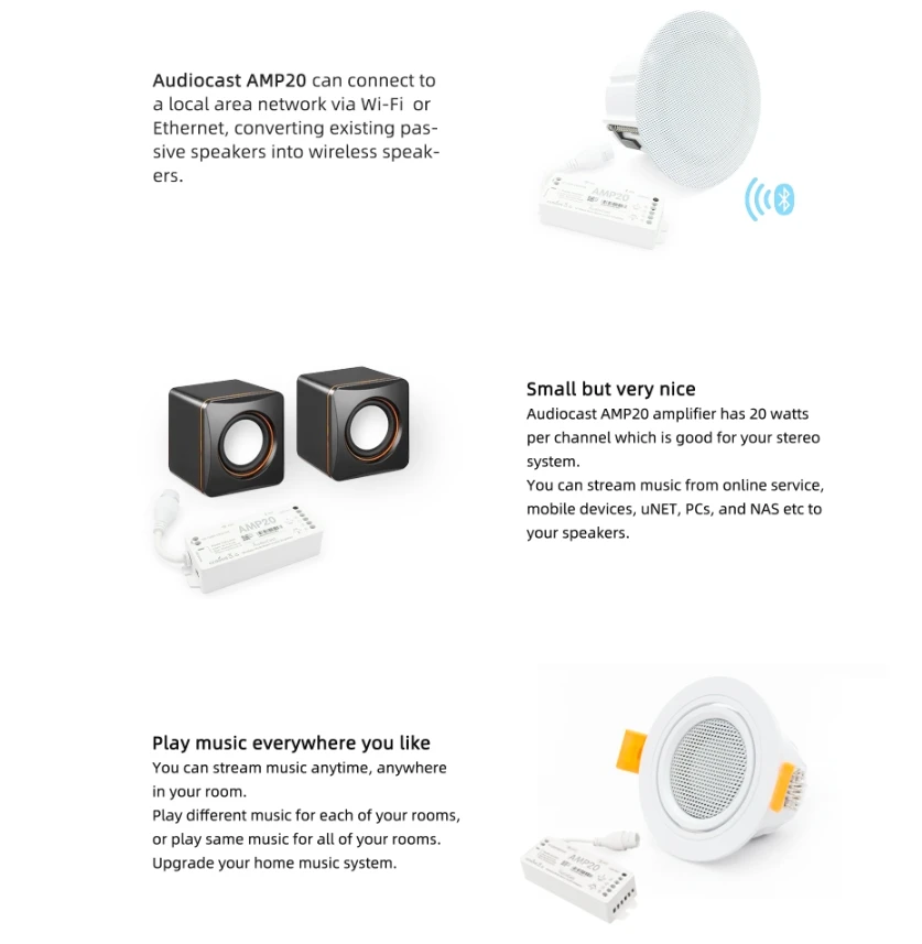 

Audiocast Amp20 Wireless Streaming Amp Multi Room Capability for Youtube Apple Music IEAST Dynamic Sample Rate Output