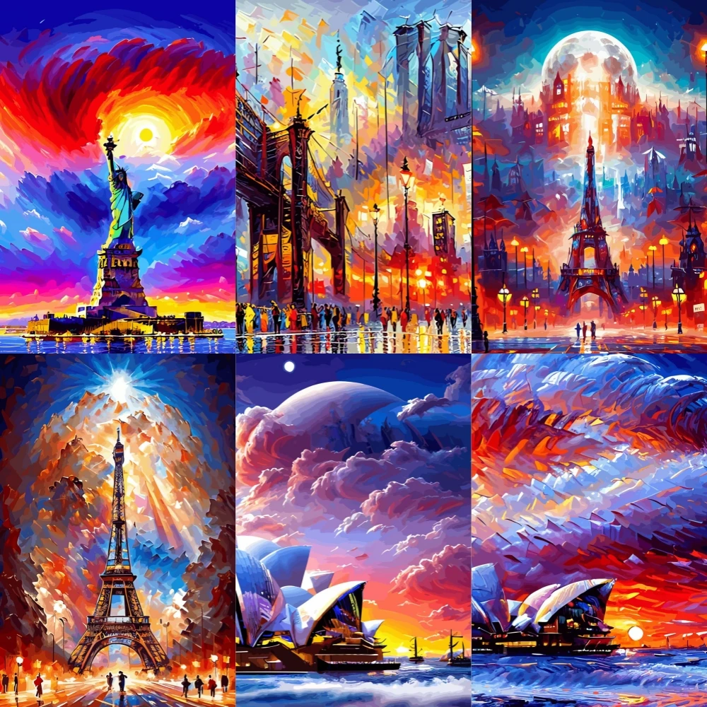 5D Colorful Buildings Diamond Painting Fantasy Statue Of Liberty Full Rhinestone Mosaic Embroidery Cross Stitch Kit Home Decor