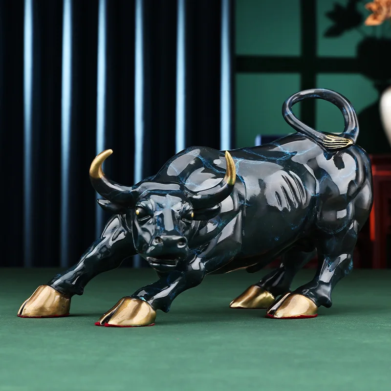 Brass Wall Street Bull Figurine Copper Ox Statue Home Office Desktop Ornament Feng Shui Fortune Craft Gift