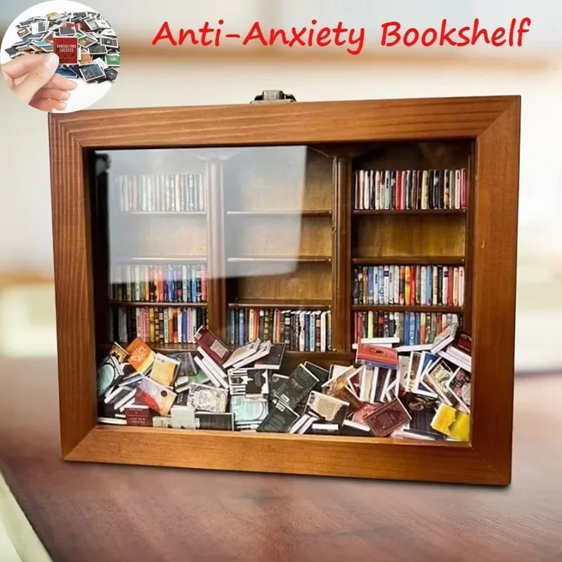 

Creative Anti Anxiety Wooden Bookshelf Display Case Ornament Miniature Stress Relief Gift Tiny Library Cabinet Decoration Crafts