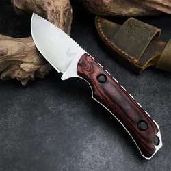 BM 15017 Hidden Canyon Hunter Fixed Blade Knife Drop Point Wood Handles with Leather Sheath EDC Outdoor Camping Household Knives