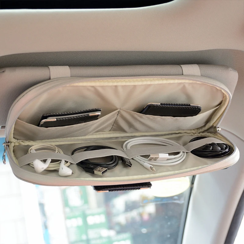 1 Piece Car Sun Visor Organiser, Sunglasses Holder with Zip Pouch for Car, Truck, SUV Car Interior Accessories