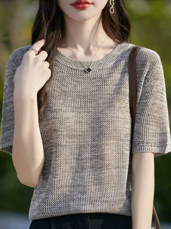 

Loose Fit round Ne Knitted Woolen T-irt ort Sve Lightweight Summer Top Outlet Store Tailored Polyester Fiber Ladieswear