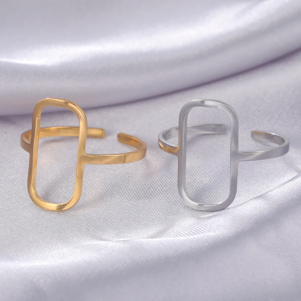 COOLTIME Rechteckige geometrische Ringe, offen, verstellbar, Edelstahlringe für Männer und Frauen, Statement-Schmuck, Geschenk, 2026, Neu – Detail 8