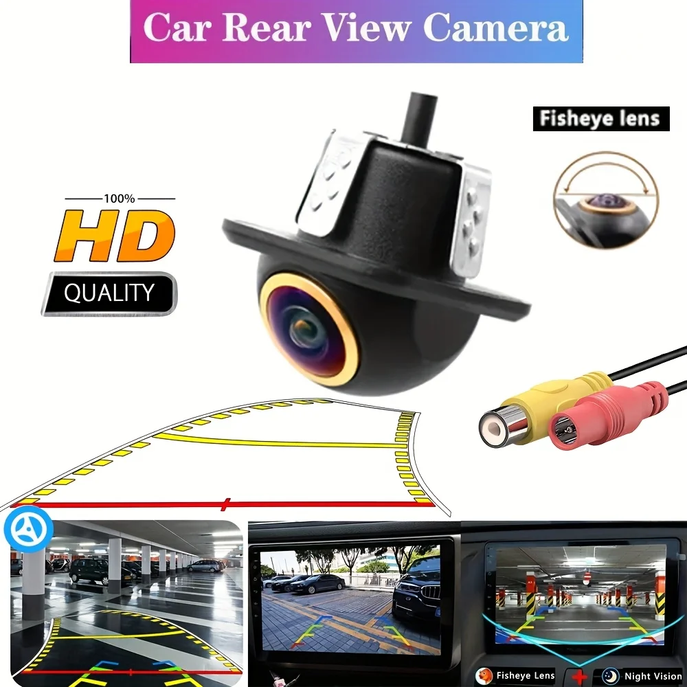 HD Night Vision Car Rear View Camera with Smart Steering Guide Lines, Fisheye Lens, Wide Angle for SUV Pickup Tractor Van Truck