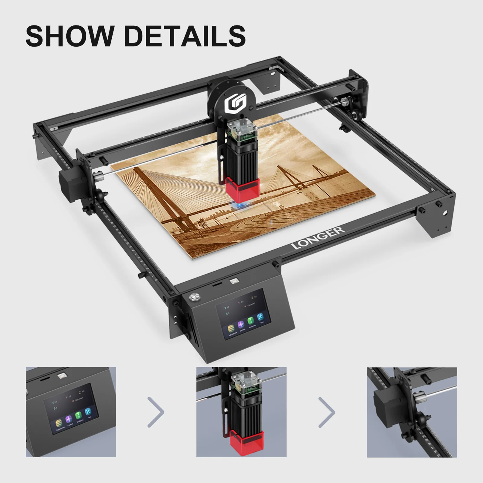 LONGER Ray5 10W Laser Engraver with Engraving Area 400x400mm 3.5'' Touchscreen 32-bit Motherboard Support App WIFI USB TF Card D