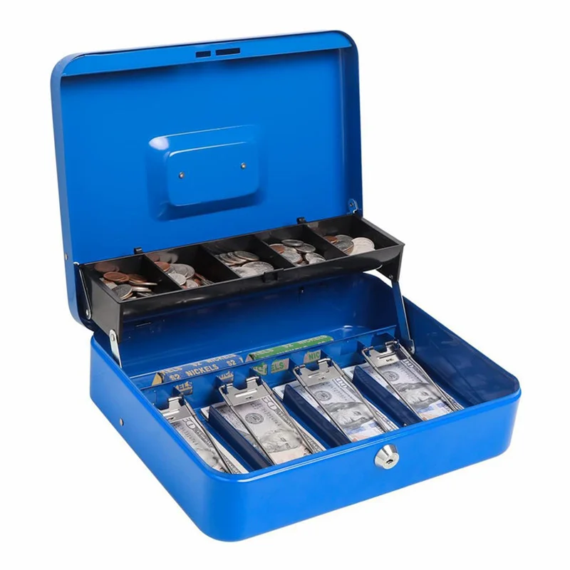 Locking Cash Box With Lock Key Basics Money Organizer Tray Metal Money Saving Organizer Storage Box Safe Cash Drawer - view 6