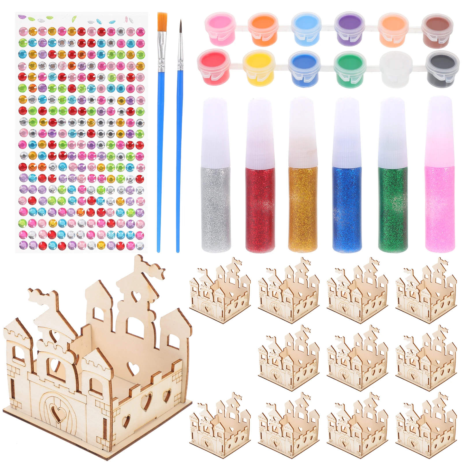 

12 Wooden Castle Crafts Natural Wood Paintable DIY Kit Kids Toys Unfinished Castle Toy Princess Playhouse Children Plaything