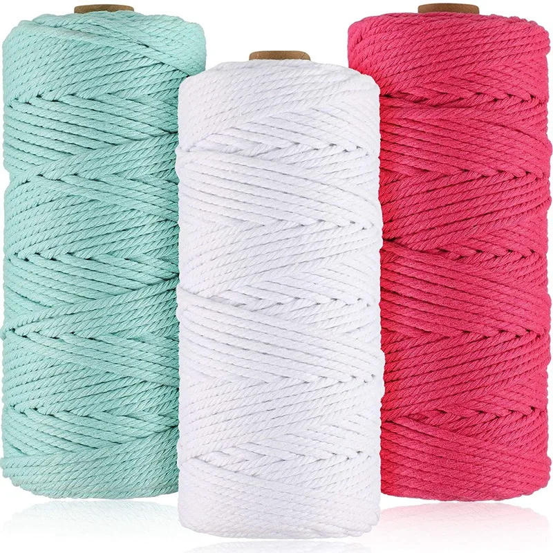 3 Rolls Macrame Cord 3Mm X 100M Natural Cord Spool Twine Twisted Rope For Dream Catcher Plant Hanger Craft Decorative