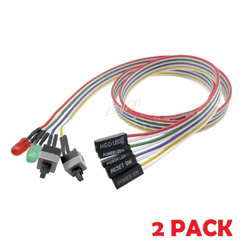 2PCs PC case motherboard 2x ATX power switch reset button on/off cable 2x led 25