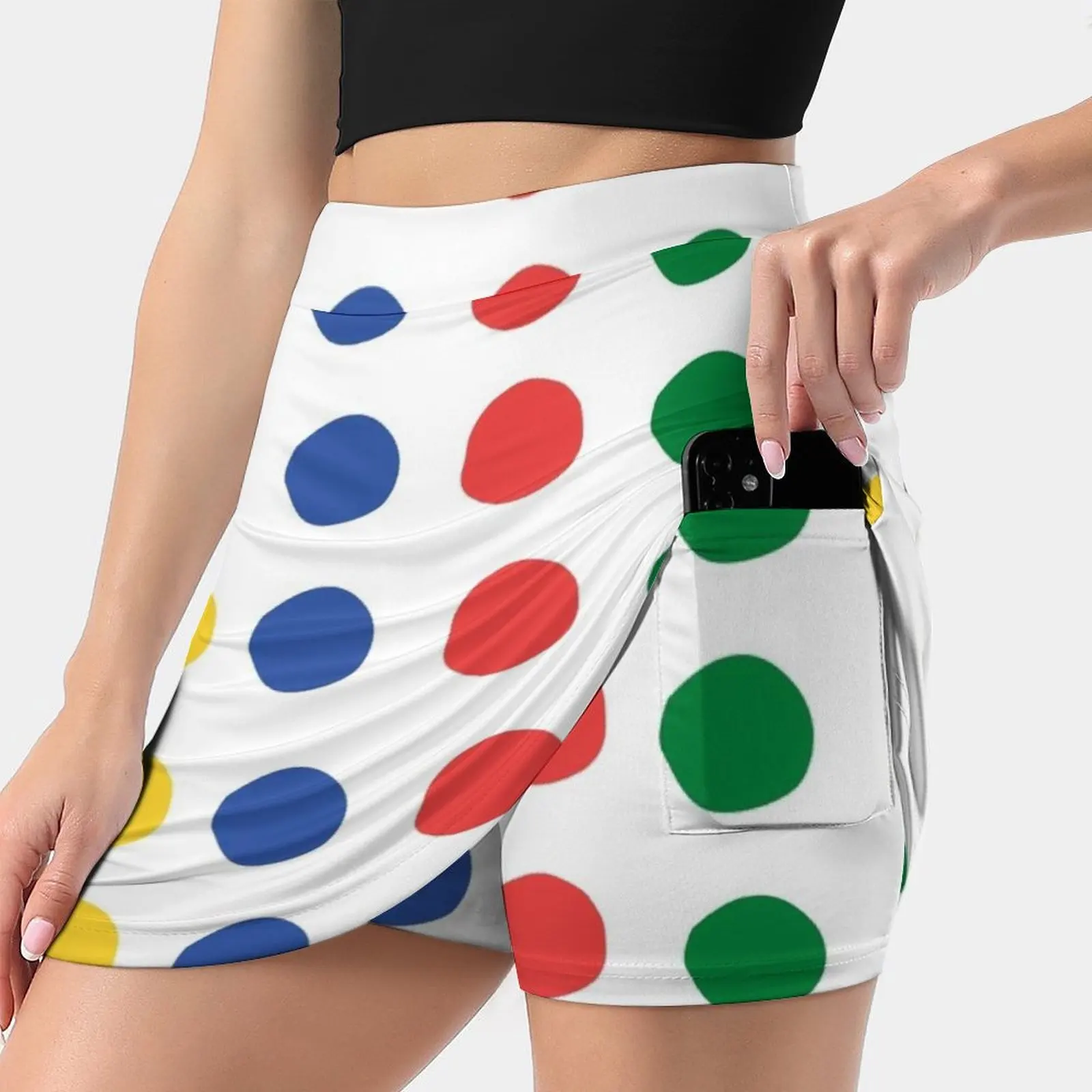 Twister Pattern Women's skirt With Pocket Vintage Skirt Printing A Line Skirts Summer Clothes Twister Pattern Game Colors Green