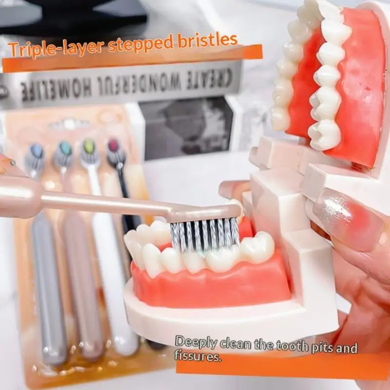 Combo Of 4 Soft Bristle Toothbrushes For Effectively Removing Plaque And Food Residue Convex Mountain Shaped ToothBrush
