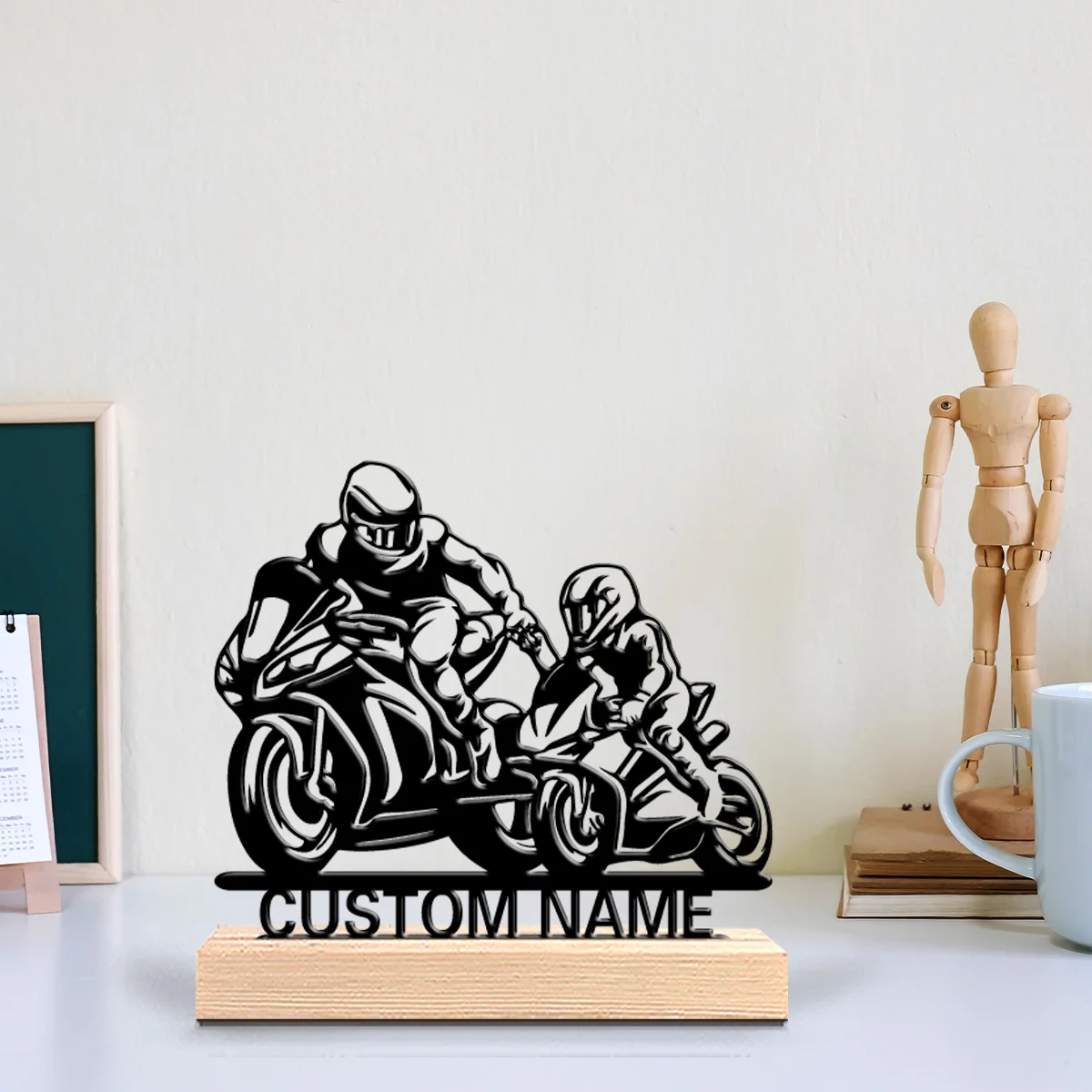 1pc Cartoon Personalized Custom Parent-Child Motorcycle Racing Metal Statues Suitable As A Gift For Motorcycle Enthusiasts With
