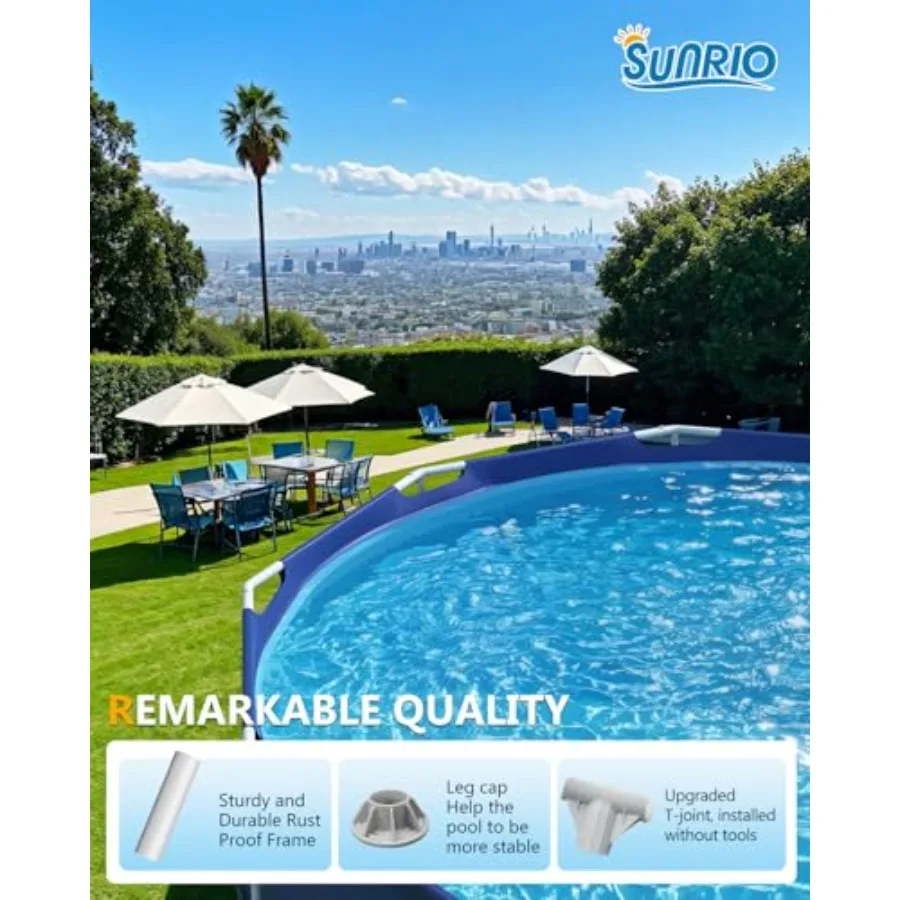 10'30 라운드형 지상 수영장 (성인용) 금속 프레임 가족용 수영장 (530 GPH 필터 펌프, 수영장 커버 및 바닥 매트 포함)