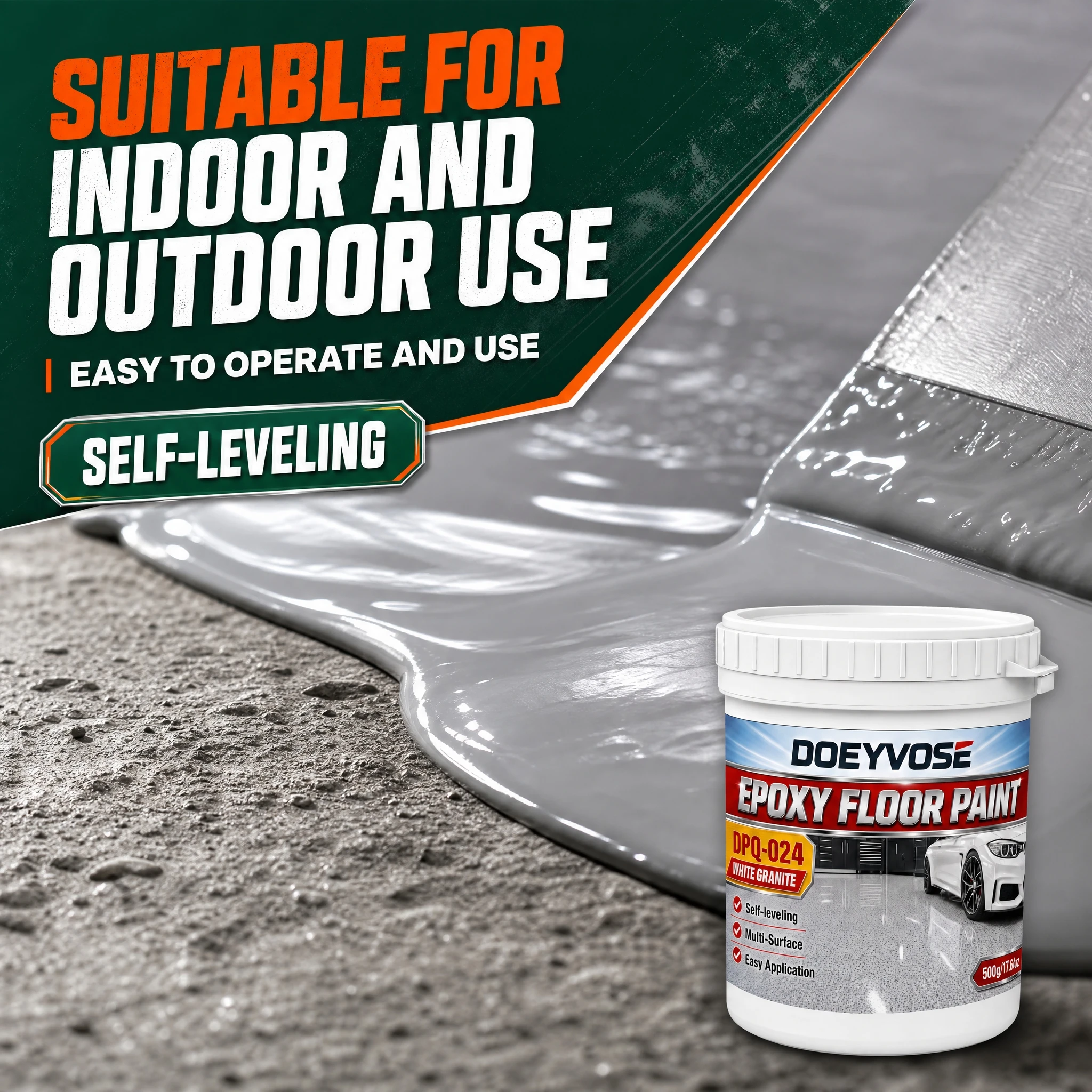 500g Gray Matte Epoxy Floor Paint Self-leveling Concrete Cement Floor Coating