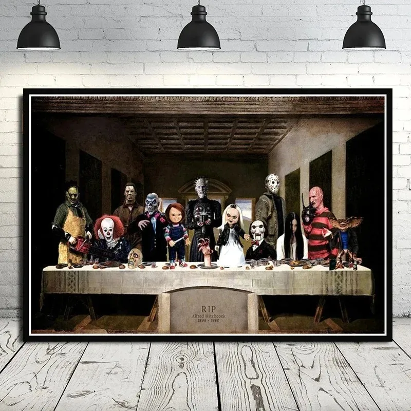 Freddy Jason Chucky Poster Halloween Horror Movie Character Last Supper Canvas Painting Prints Wall Art Picture Room Home Decor