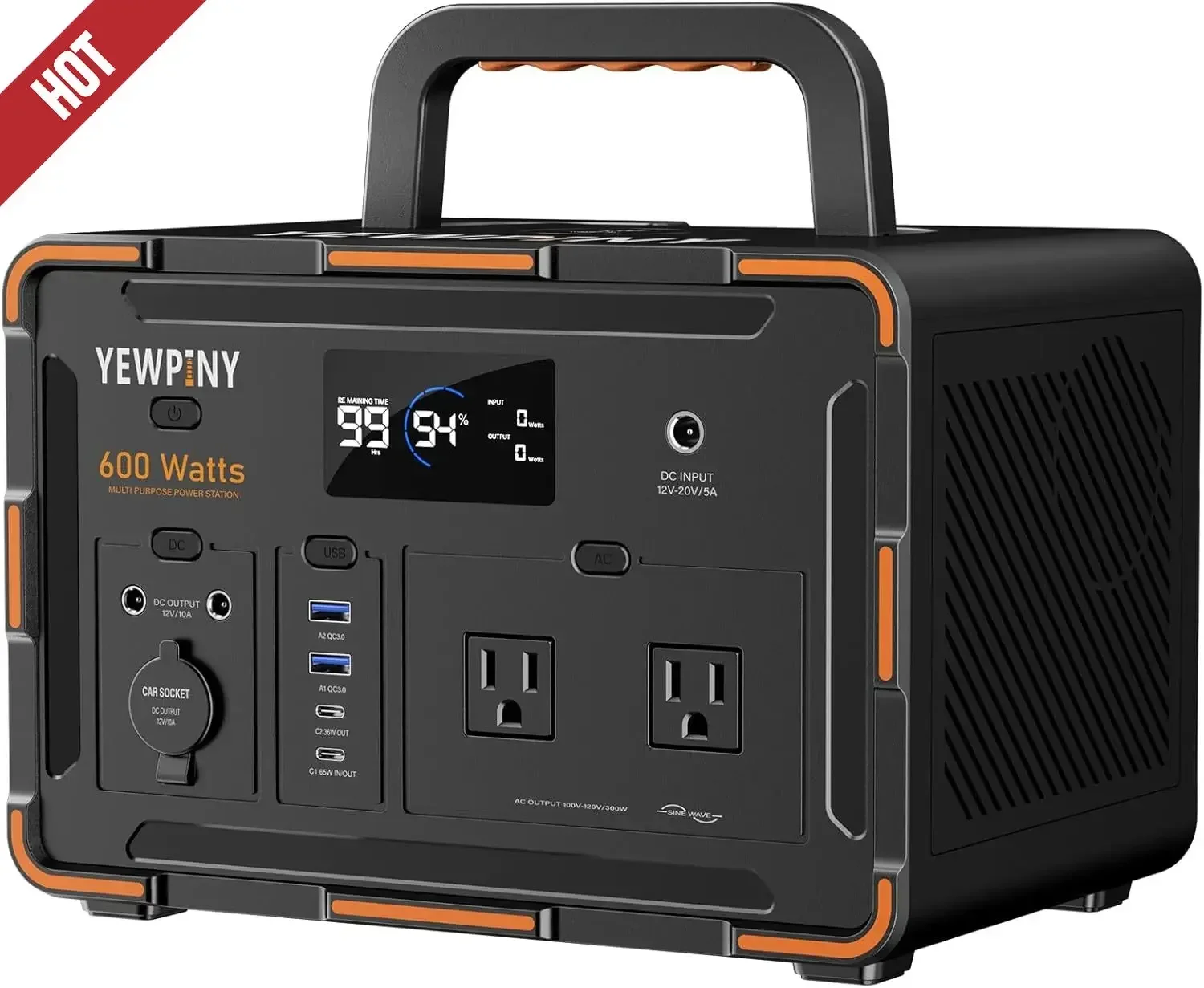 

600W Solar Generator 599.4Wh Portable Power Station, 162000mAh Battery w/ PD100W & Pure Sine Wave AC, Solar Charging
