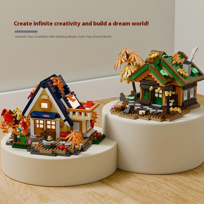 Bos Boomhuis Straatscène Verlichte versie Miniatuurarchitectuur Set Diy 3D Puzzel Cottage Desktop Decoratief cadeau