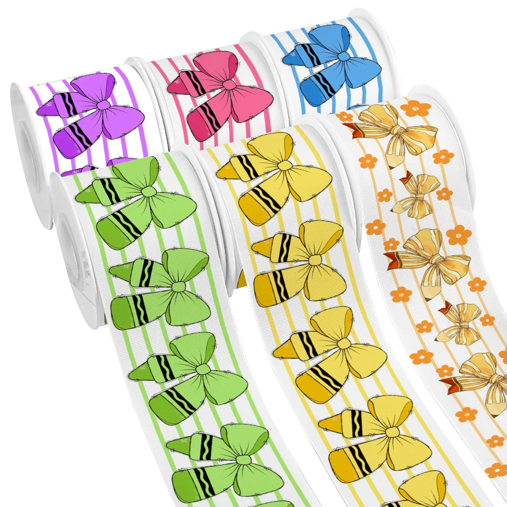 5Yards Pencil Classic Back to School Grosgrain Ribbon Satin Ribbon For Hairbow DIY Craft Supplies Cartoon Ribbons Souvenir