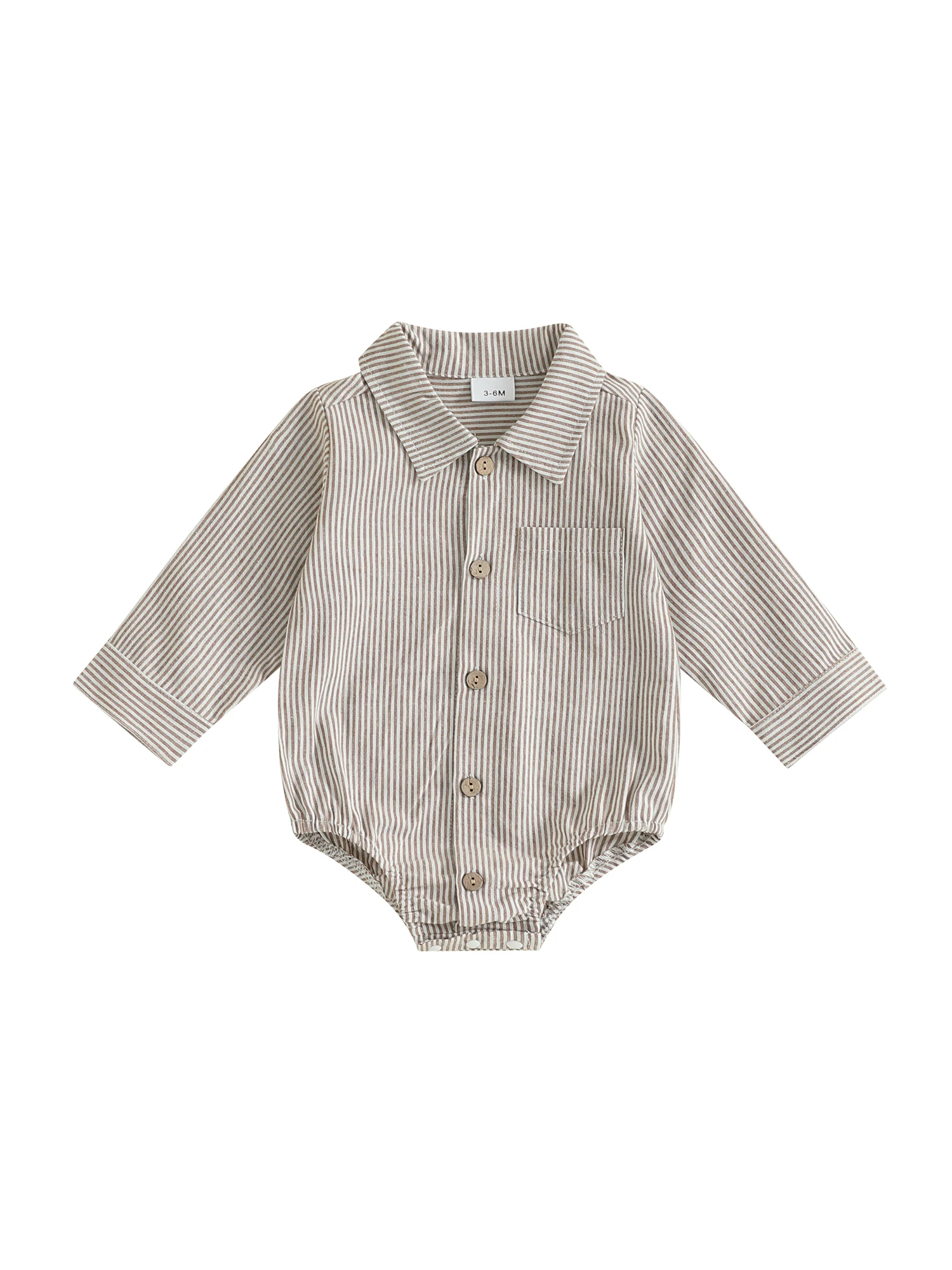 

Осенний наряд для маленьких мальчиков, полосатый комбинезон с длинными рукавами и воротником, застежкой на пуговицы и передним карманом