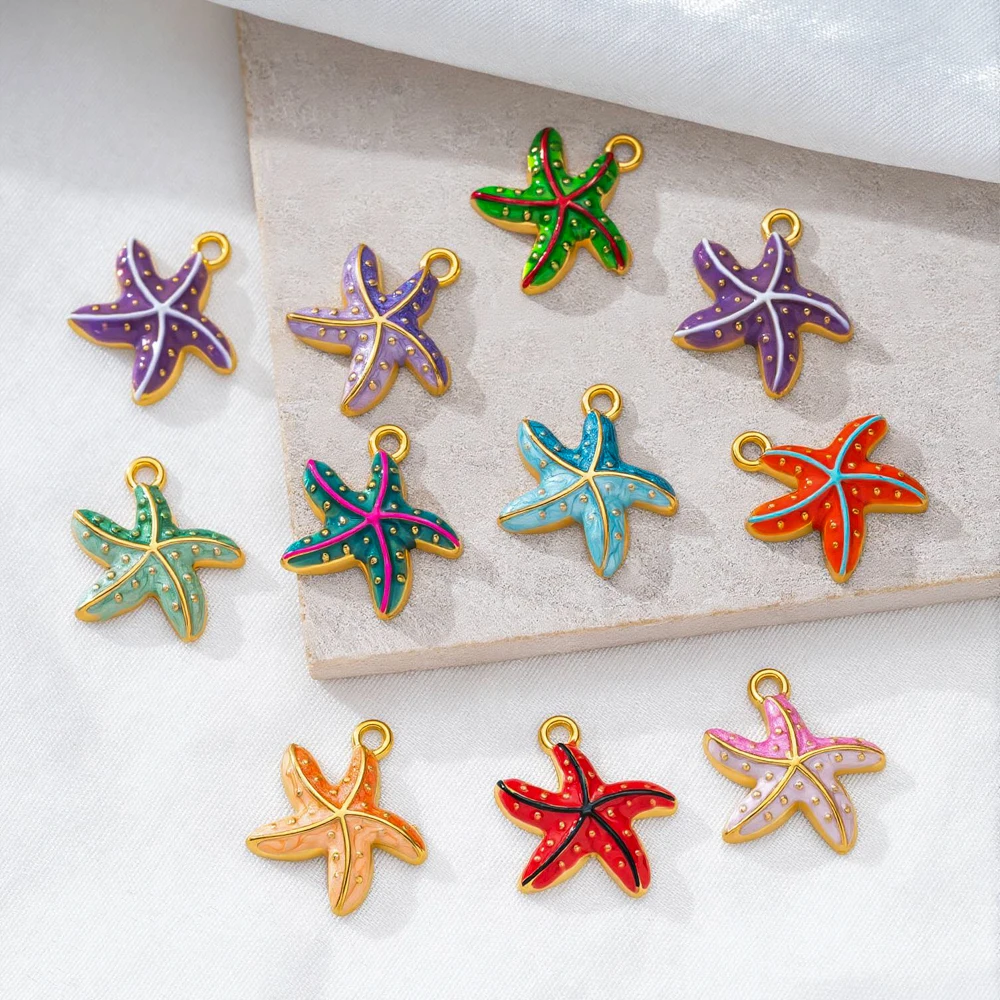 5 Stück Edelstahl-Anhänger mit Emaille-Motiven: Seestern, Hummer, Krabbe für Schmuckherstellung, Halsketten, Ohrringe, DIY-Geschenke – Detail 3