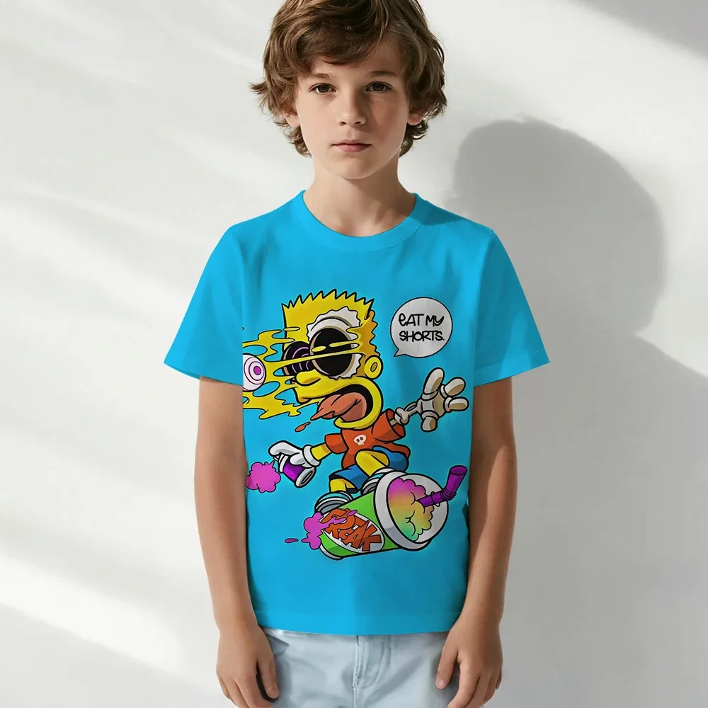 ديزني سمبسنز تي شيرت الكرتون أنيمي سيمبسون ثلاثية الأبعاد طباعة الشارع الشهير موضة المتضخم تي شيرت بنين بنات تيز القمم