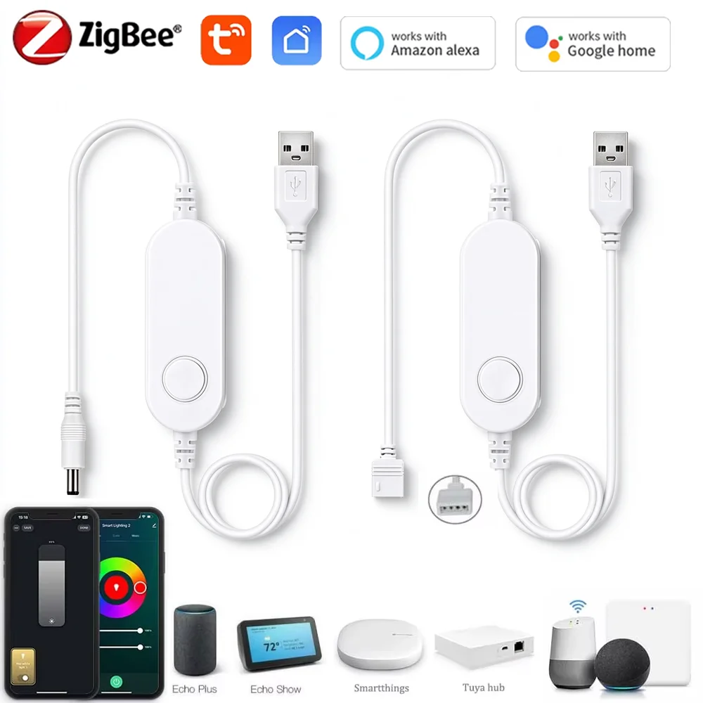 USB 5V Zigbee 3.0 Smart LED Controller Dimmer Single Color RGB LED Strip Adjust Timer Voice Control Tuya Alexa SmartThings 2mqtt
