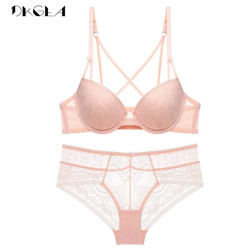 Front Closure Bra Panties Sets Lace Embroidery Women Lingerie Set Gather Brassiere Black Thick Push Up Bras Sexy Underwear Set