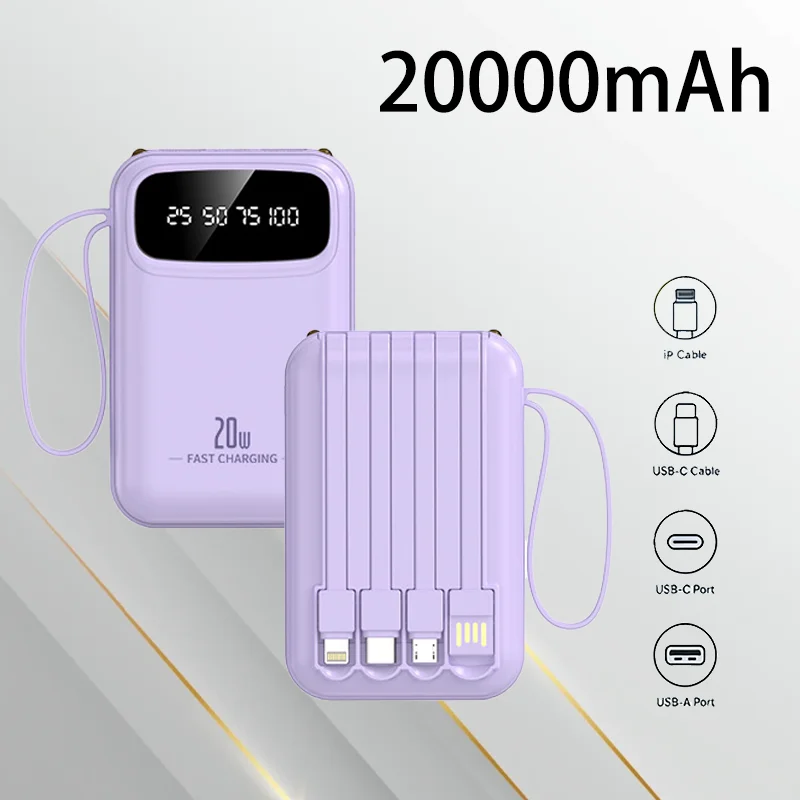 

Built-in Cable 20000mAh Power Bank LED Digital Display Large Capacity Portable External Battery for Mobile Phone Emergency Use