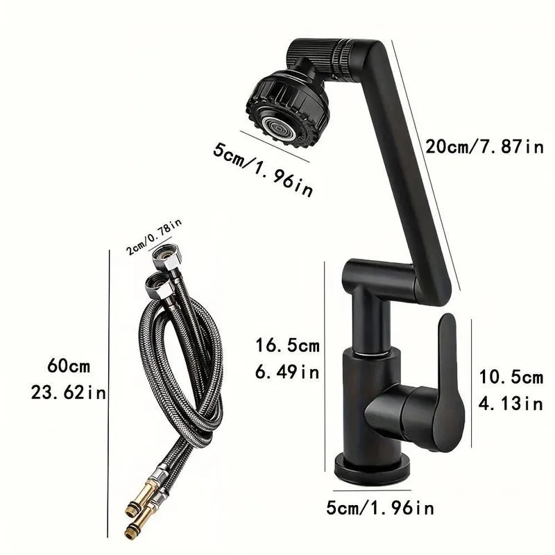 Rotating Bathroom Sink Faucet, Adjustable Height Single Handle Single Hole, 2 Spout Types and 2 Soft Hoses,Basin Rotating Faucet