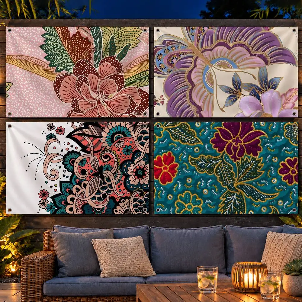 Vintage Pattern Indonesia Batik Indoor Outdoor Flag Banner Party Decor Hanging Wall Backdrop