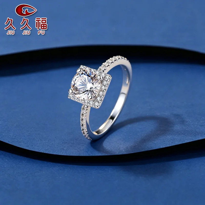 Engagement Commemorative Paved Square Ring For Women, 1 Carat Moissanite PT950 Platinum Proposal Ring