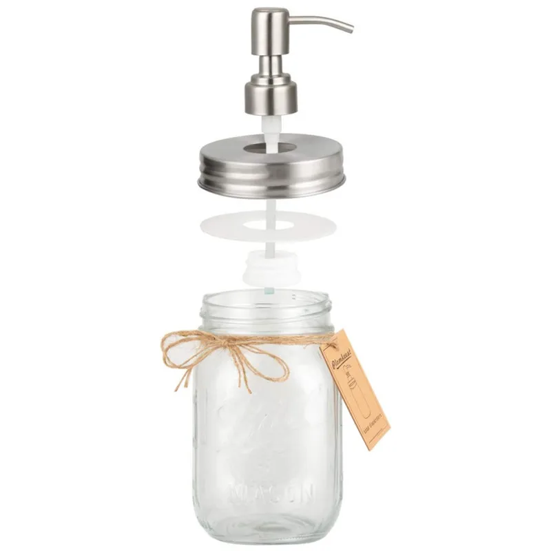 2 Stück 500ml Mason Jar Seifenspender-Deckel-Set, Edelstahl-Lotionsspender-Pumpe, Seifenspender-Deckel, rostfrei, für Badezimmer, Einzelhandel – Detail 5