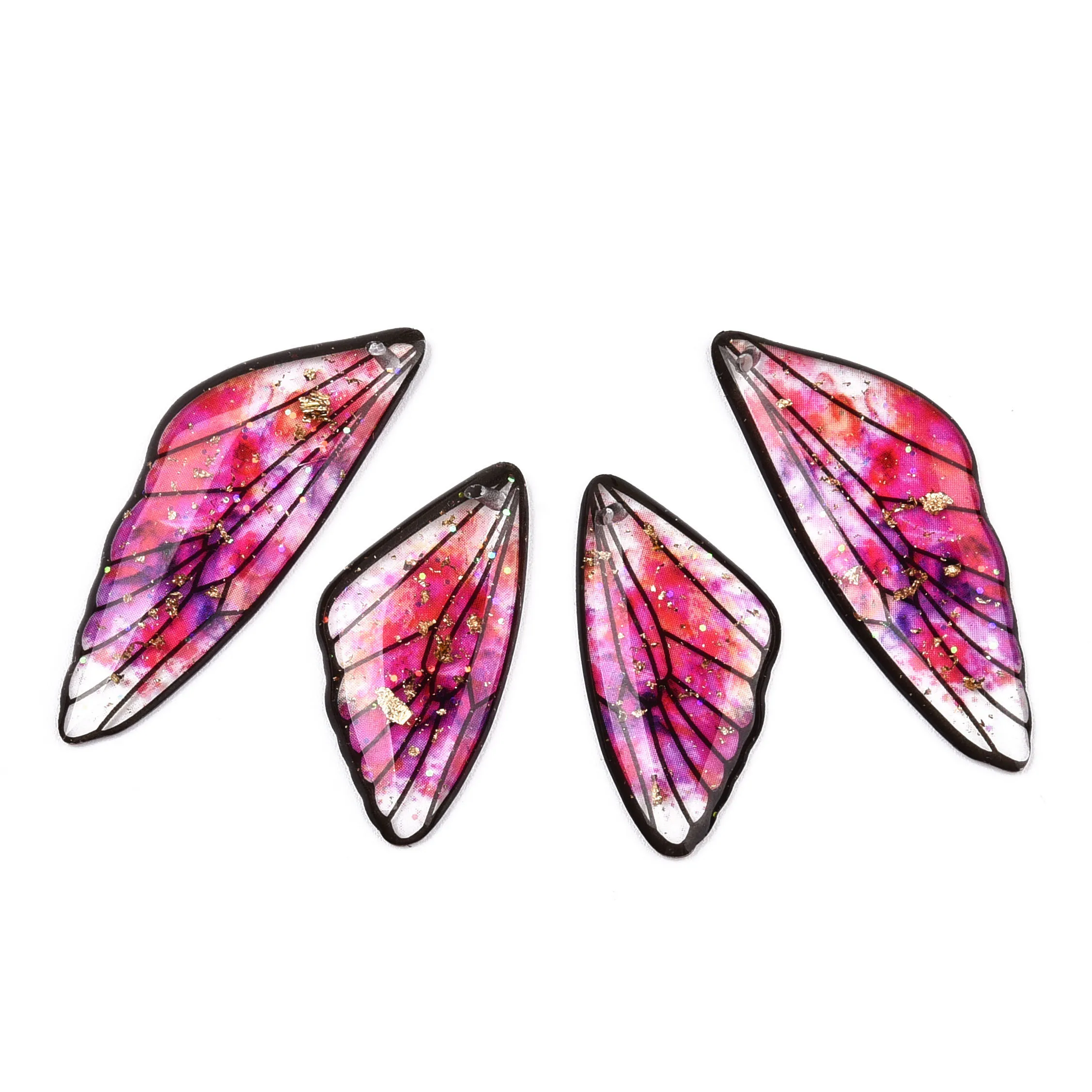 40/20Pairs Colorful Transparent Resin Wing Pendants Set Foil Butterfly Wing Charms for Earrings Hair Jewelry DIY Making