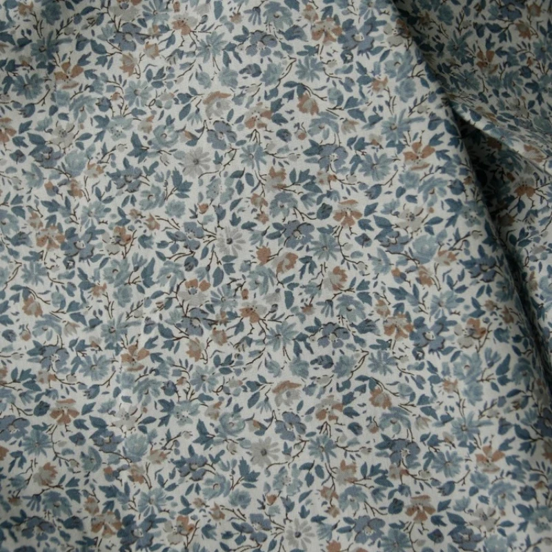 145x50cm Gray Blue Small Floral Thin Cotton Sewing Poplin Fabric, Making Girl's Summer Dress Shirt Clothing Sewing Cloth