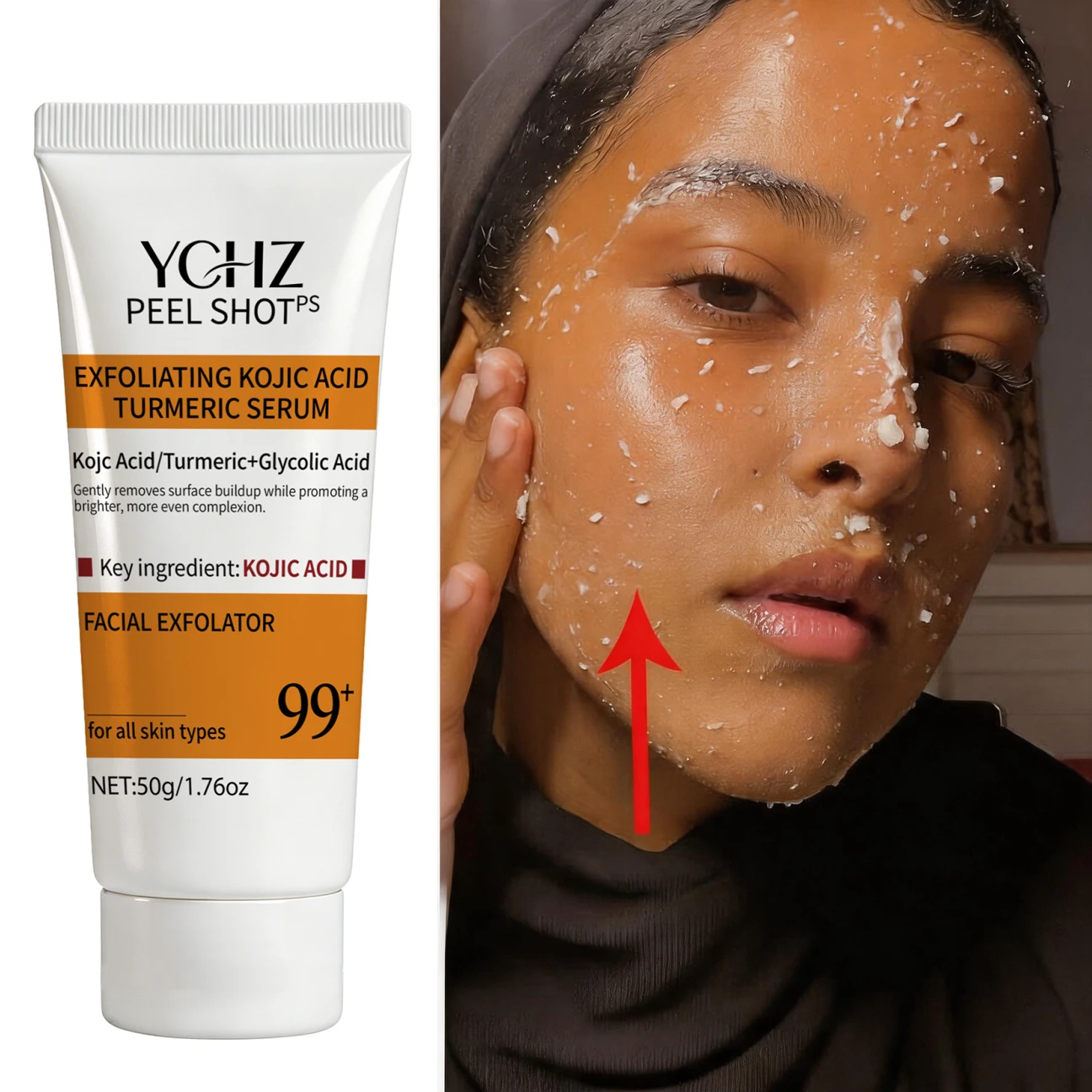 Turmeric Kojic Acid Exfoliating Gel Essence Suitable for Face and Body Gentle Orange Scented Facial Scrub Body Cleansing Gel Removes Dead Skin Scrub Skin Cleanser-50G