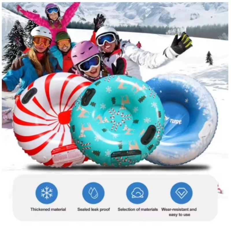 ألعاب زلاجات ثلجية سميكة شديدة التحمل قابلة للنفخ مع مقابض للأطفال والكبار، حلقة تزلج مضادة للانزلاق ومضادة للانقلاب #4