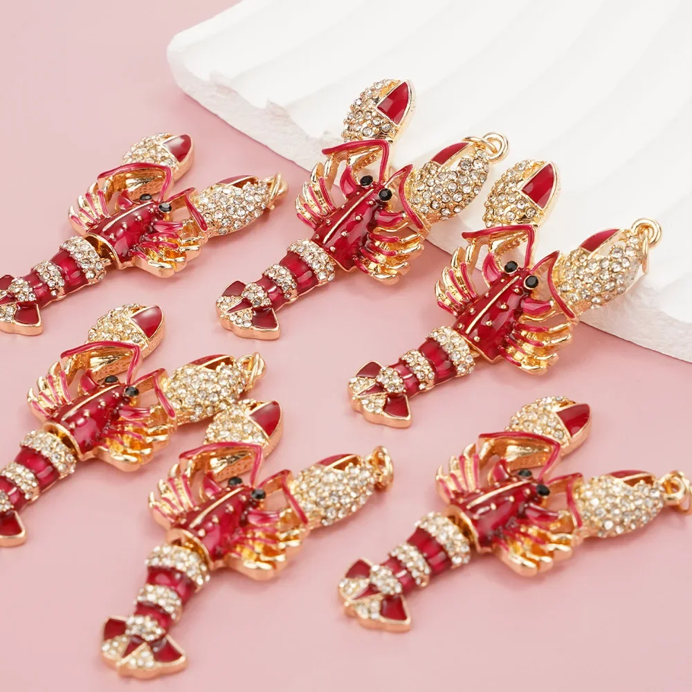 7 Pieces Lobster Pendant Charm DIY Craft Earrings Bracelet Necklace Jewelry Red Fashion Exquisite Design Zirconia Embellishment