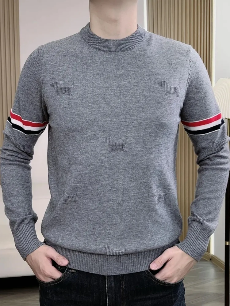 

Модный вязаный свитер с круглым вырезом для мужчин: новинка осенне-зимнего сезона, высокое качество, универсальный, элегантный, повседневный стиль