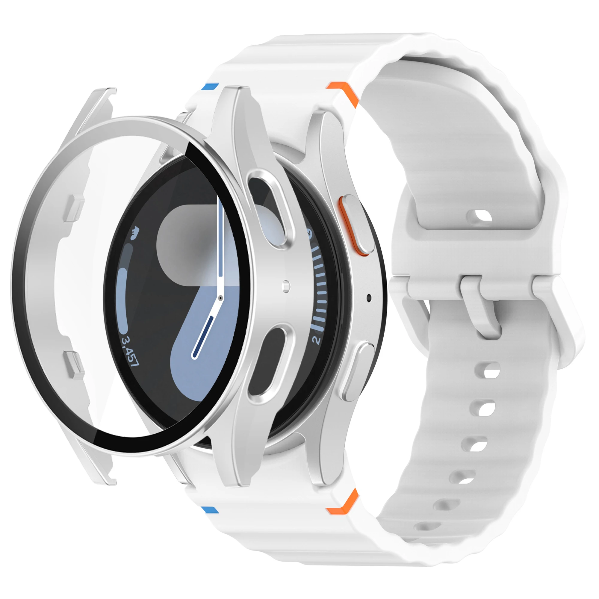 Pulseira de silicone para samsung galaxy watch 7 6 5 4 fe 40mm 44mm banda com vidro + pc caso protetor de tela pára-choques capa acessórios