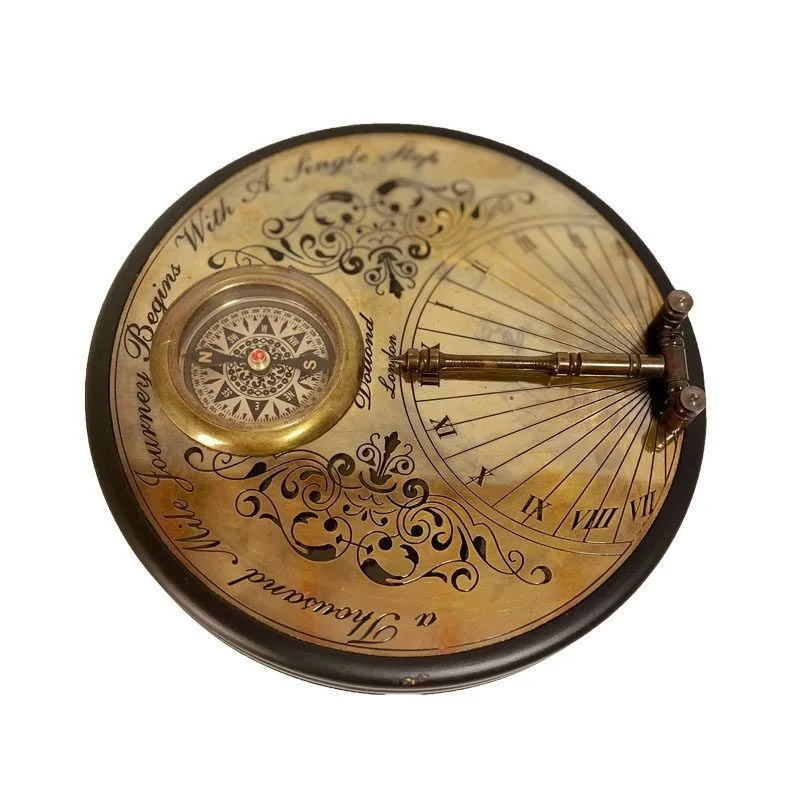 Indian Vintage Brass Nautical Compass Sundial Ornament Retro Craft Decor Home Desktop Decoration Collectible Handicraft Gift
