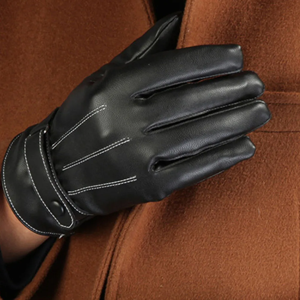 

Men'S Pu Gloves Winter Windproof Warm Waterproof Touch Screen Mittens Anti Slip Palm Driving Cycling Motorcycle Camping