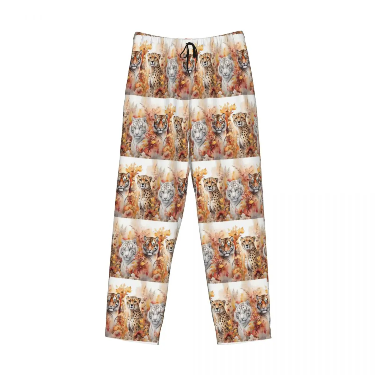 Custom Tiger Face And Autumn Foliage (2) Pajama Pants Men Sleepwear Sleep Lounge Bottoms with Pockets