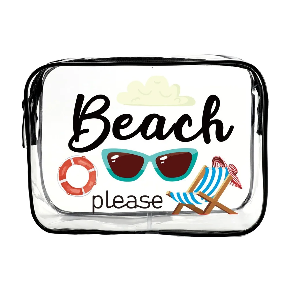 Trendy Large Capacity Makeup Bag Portable Visible Cosmetic Bag Multi-functional Beach Theme Travel Organizer for Women