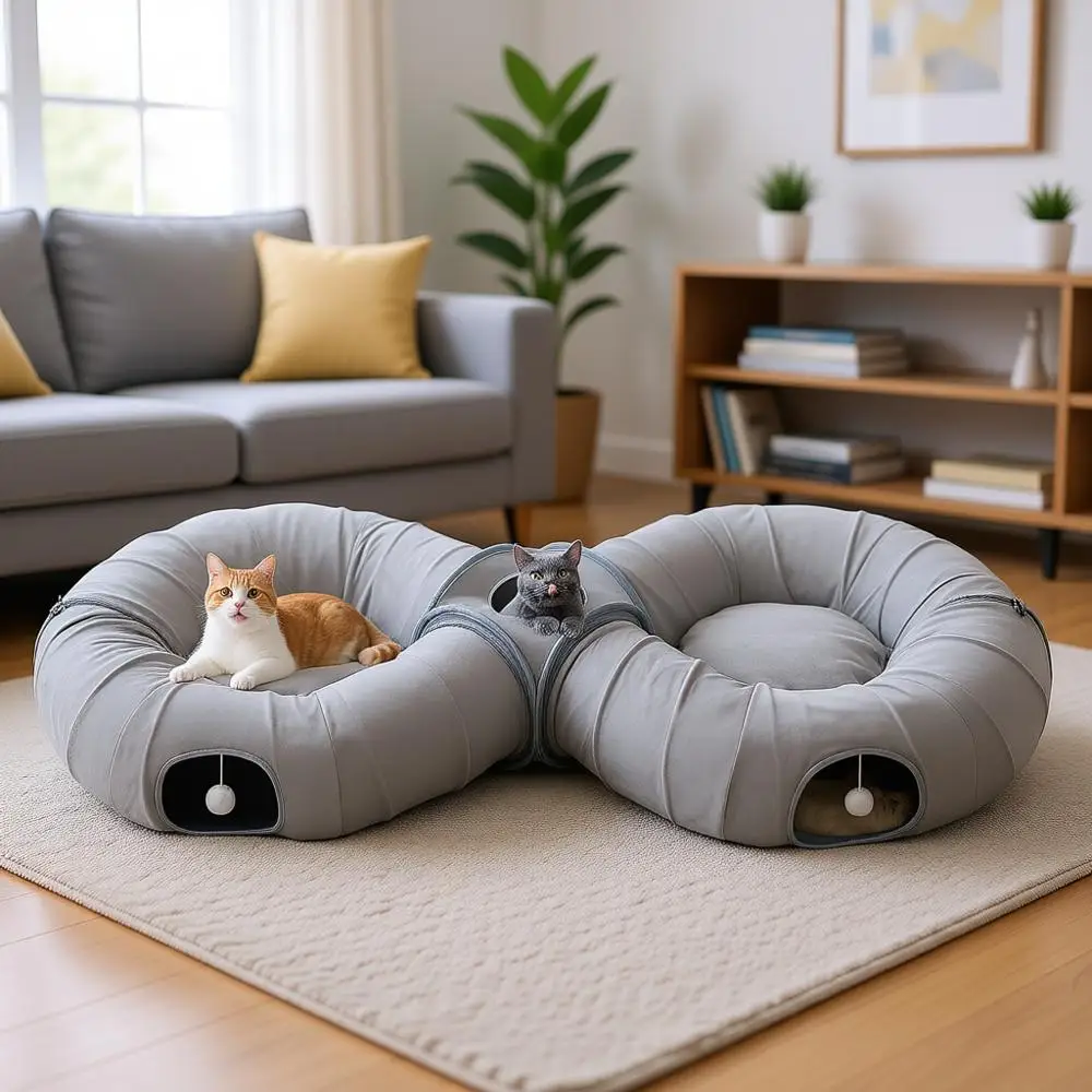 

Трансформируемый туннель-лежанка 2-в-1 для кошек, большой 8-образный туннель с плюшевыми подушками, складной кошачий домик-убежище, игрушки для кошек с...