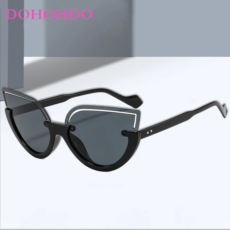 

Vintage Half Frame Cat Eye Women's Sunglasses Trend Luxury Big Frame Men Shades Outdoor Summer Traveling Sunglasses Female UV400