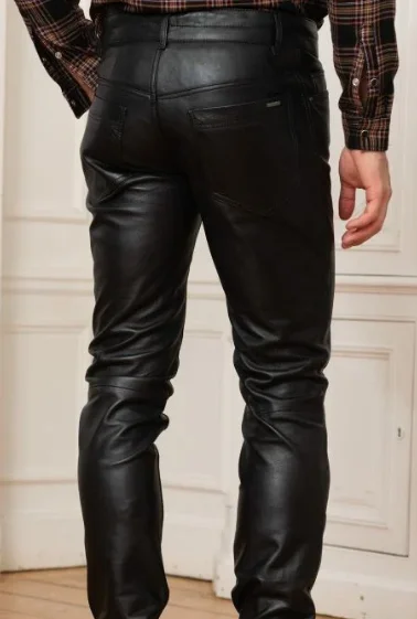 Thoshine Brand Men Leather Pants Skinny Fit Elastic Style Fashion PU Leather Trousers Motorcycle Pants Thin Streetwear