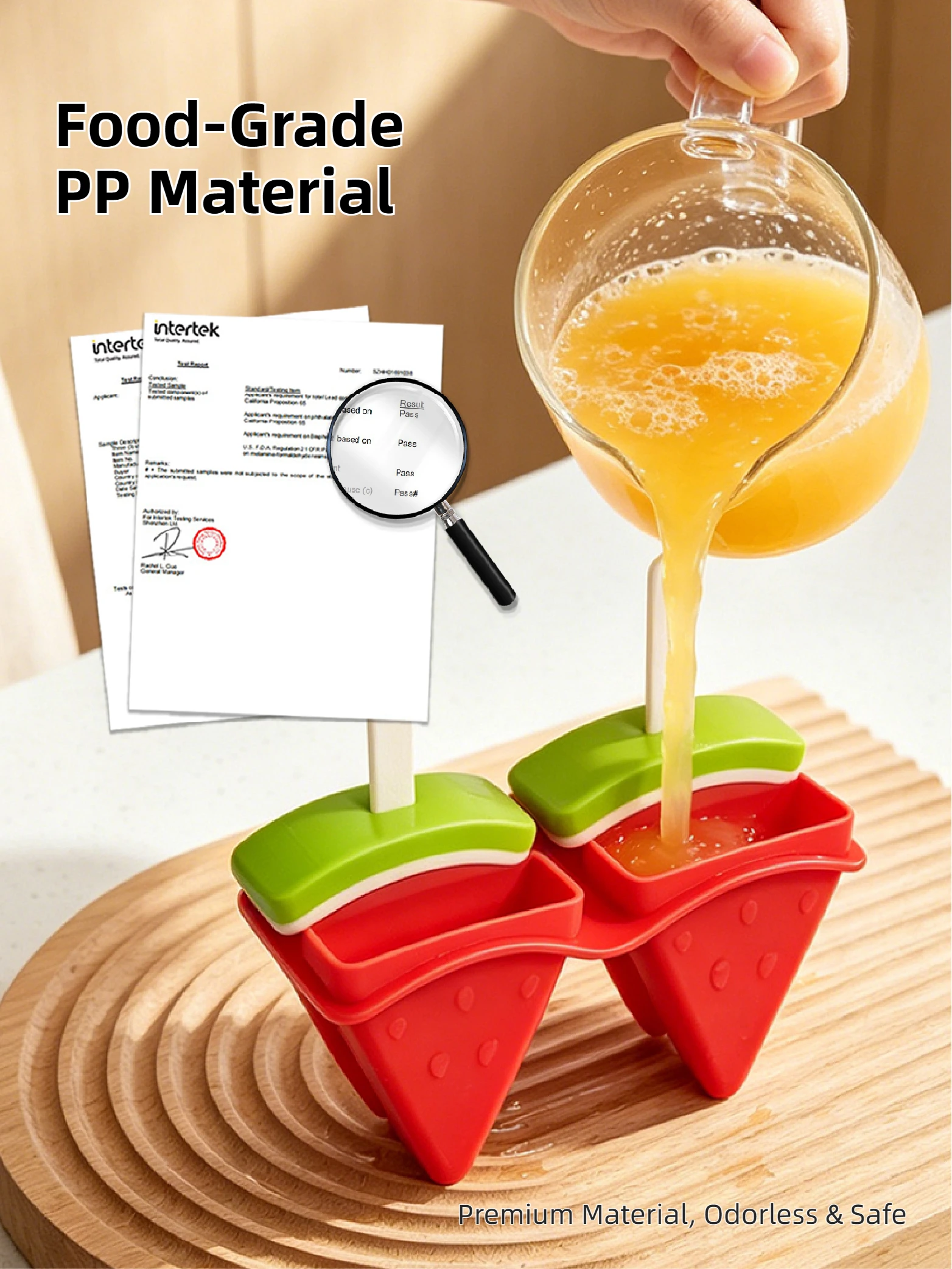 Joie Ice Pop Molds for Kids BPA Free Food Grade PP Popsicle Maker Strawberry Watermelon Shape Ice Cream Mold Set