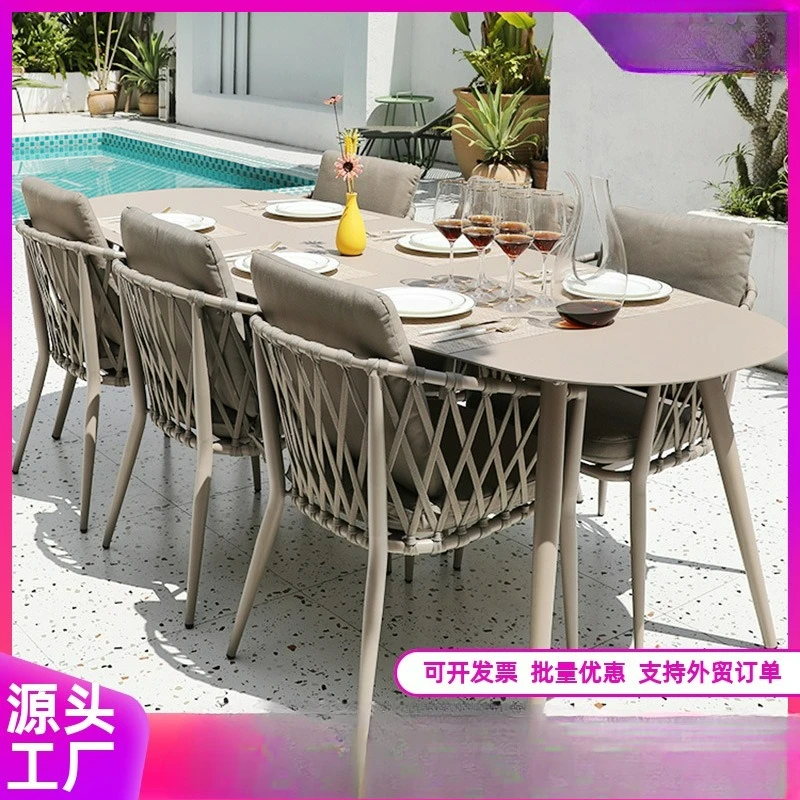 

Customizable outdoor table and chair terrace outdoor leisure rope chair combination