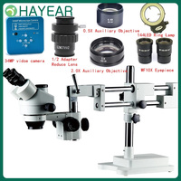 HAYEAR 34MP Industrial Camera 3.5X 7X 45X 90X Double Boom Stand Zoom Simul Focal Stereo Microscope For Mobile Phone Repair
